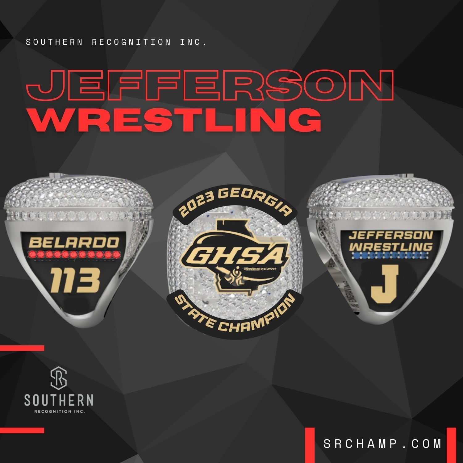 Jefferson Individual Wrestling 2023 State Championship Ring Southern