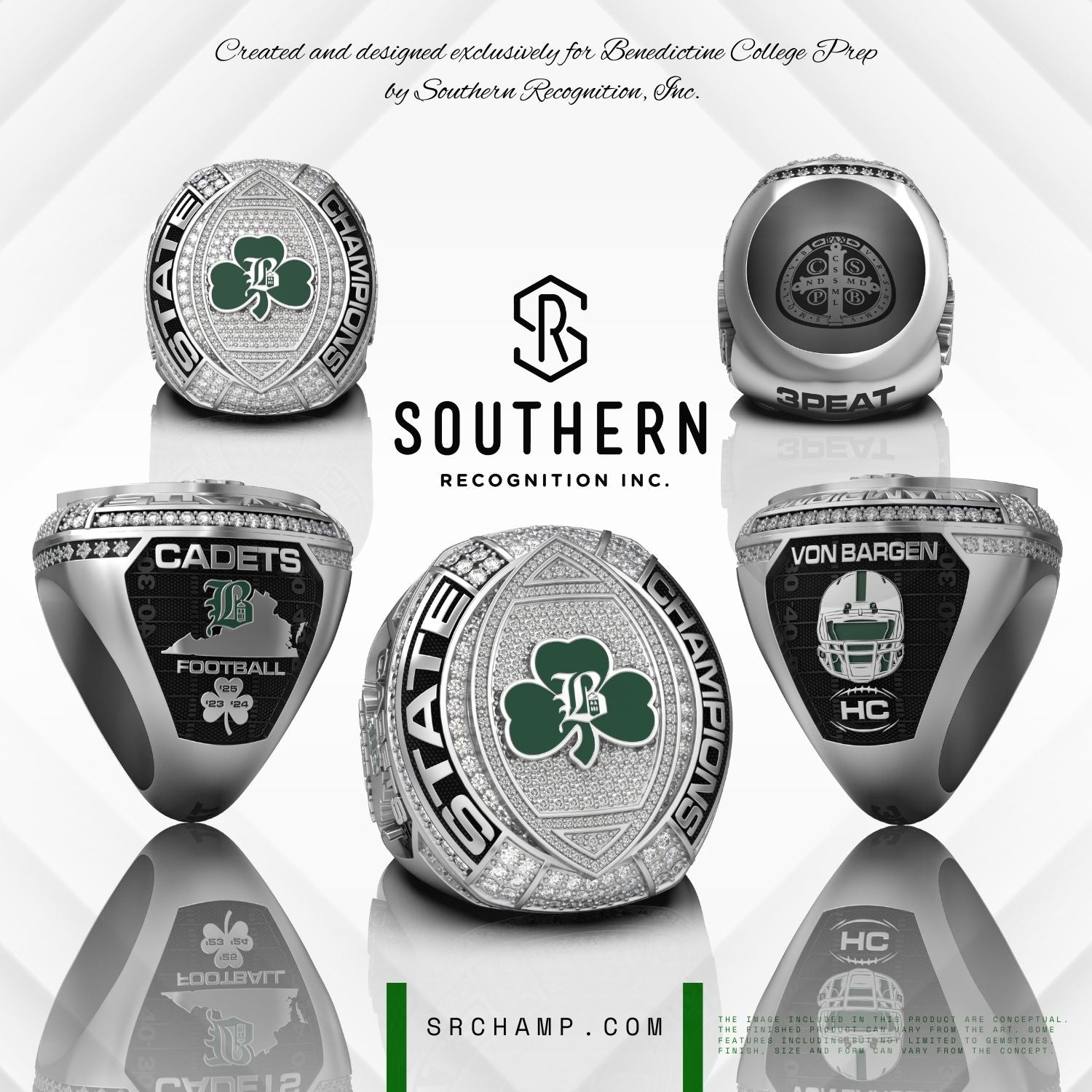 Benedictine College Prep Cadets 2025 Football State Championship Ring - 3PEAT