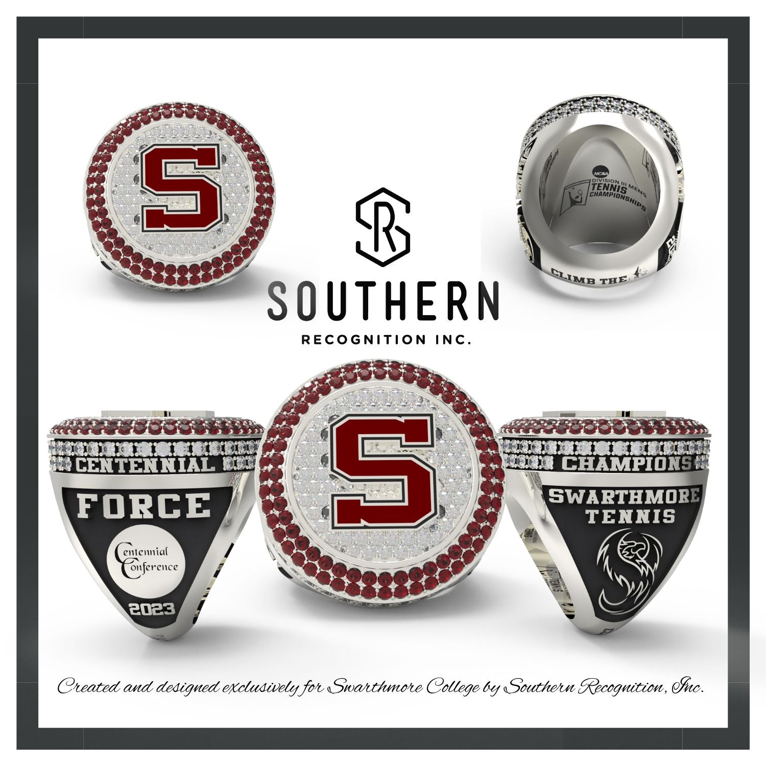 Swarthmore College 2023 Men's Tennis Centennial Conference Championship Ring