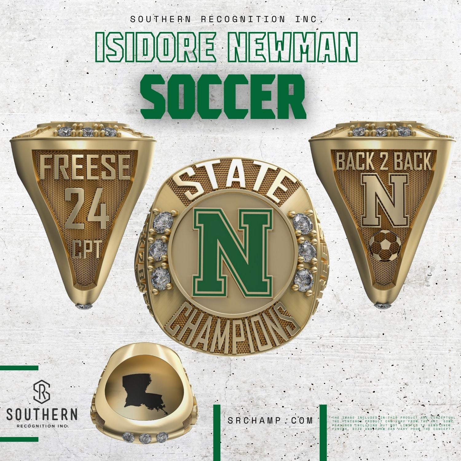 Isidore Newman Girls Soccer 2024 State Championship Ring: