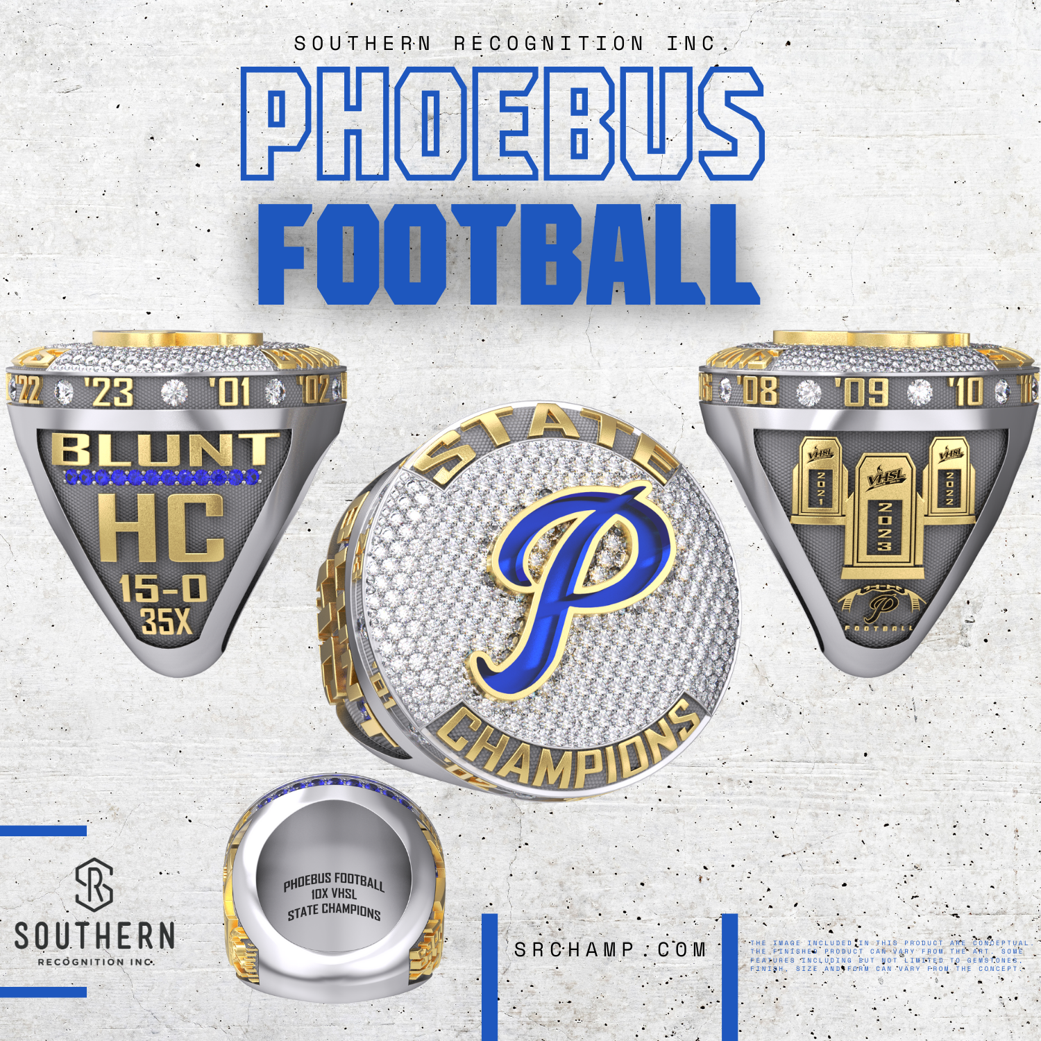 Phoebus High School - 2023 Football State Championship Ring