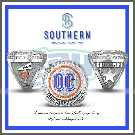 Stingrays Allstars Orange NCA and Cheersport 2022 Championship Ring